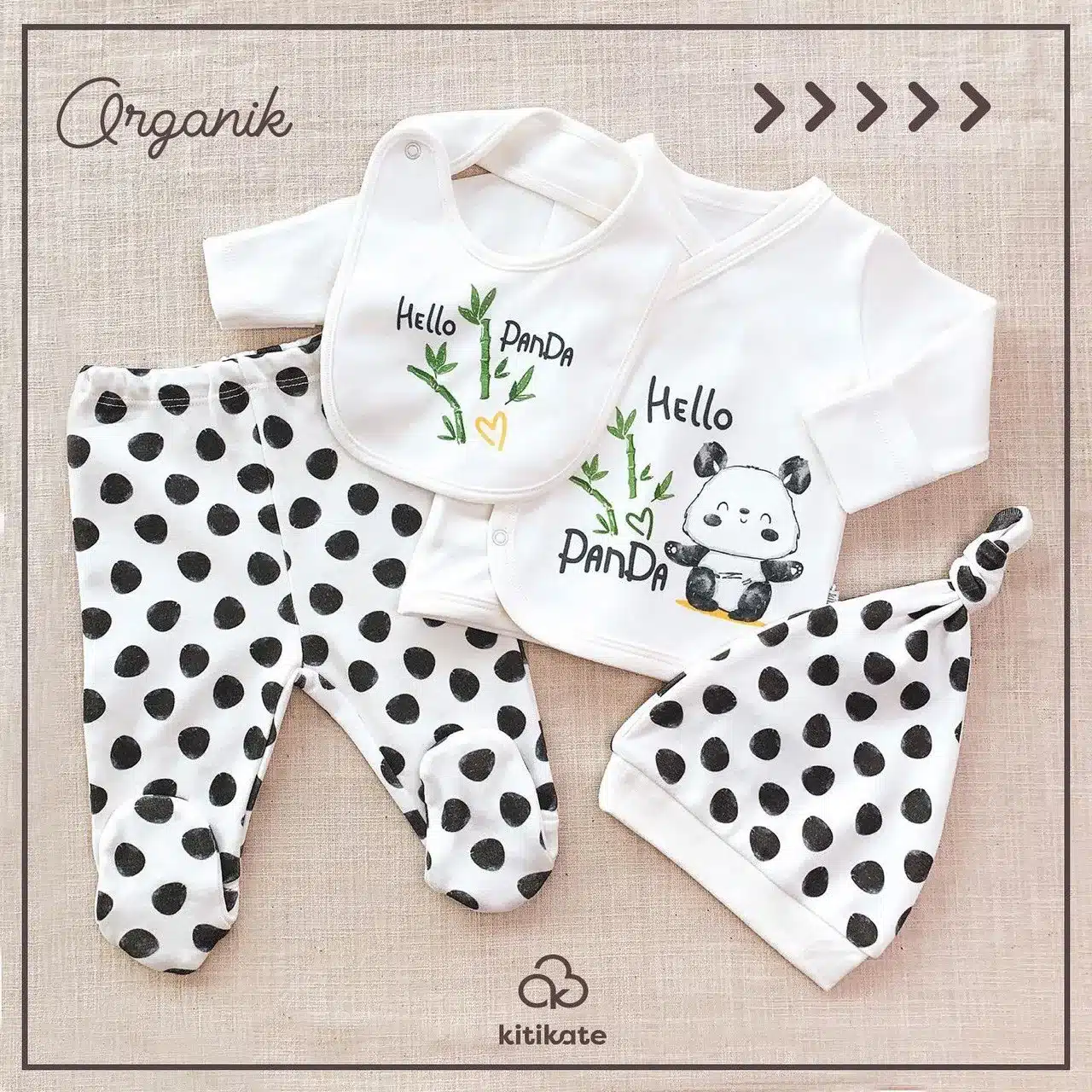 Panda набор для новорожденных из 4 предмет органик хлопок Kitikate