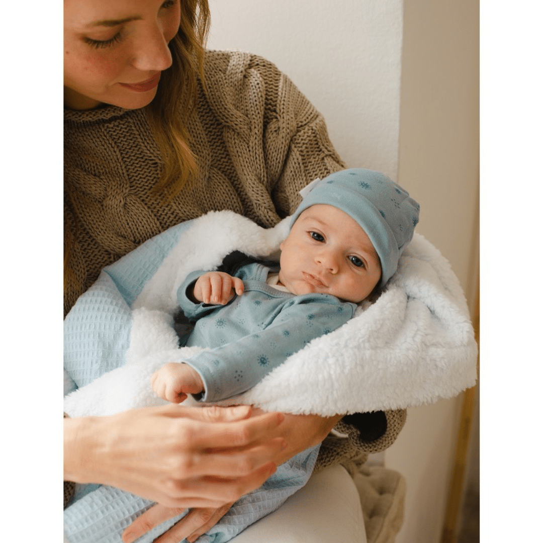 вафельный плед с плюшевым утеплением голубой 80*110см Interbaby Испания