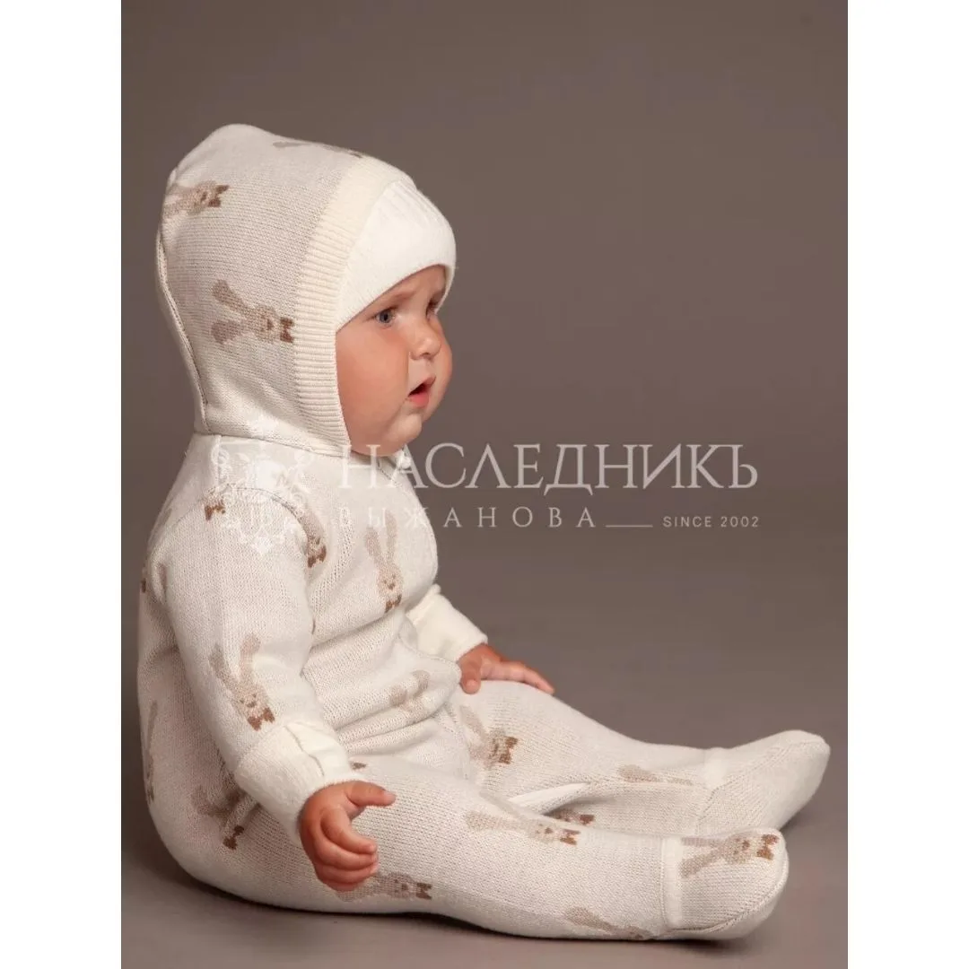 "Зайка" шерстяной комбинезон с капюшоном Наследникъ Выжанова НВ6024-ЭК-БЖ — изображение 3