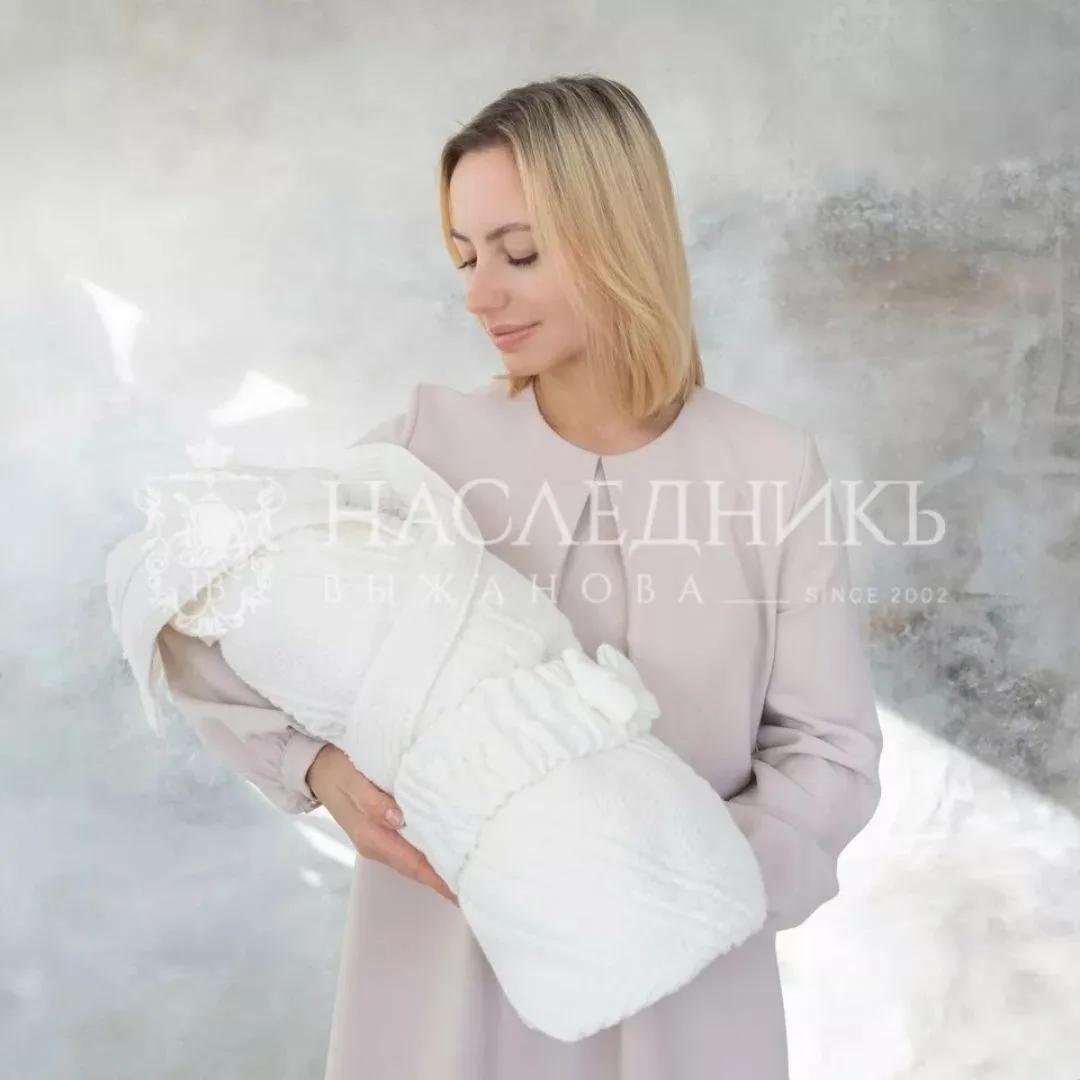 вязаный утепленный конверт-плед цвет кремово-белый 90x100см Наследникъ Выжанова НВ4066_1-ЭК — изображение 2